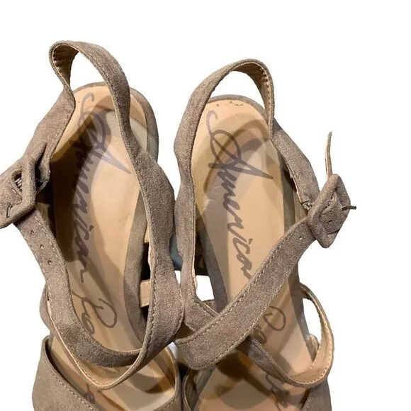 American Rag Wedge Sandals‎ Tan 6 Strappy Faux Suede Platform - Image 6