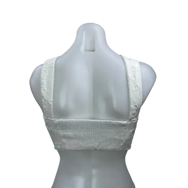 Zara Women's White Embroidered Bustier Cutout Smocked Sleeveless Crop Top Size S - Image 3