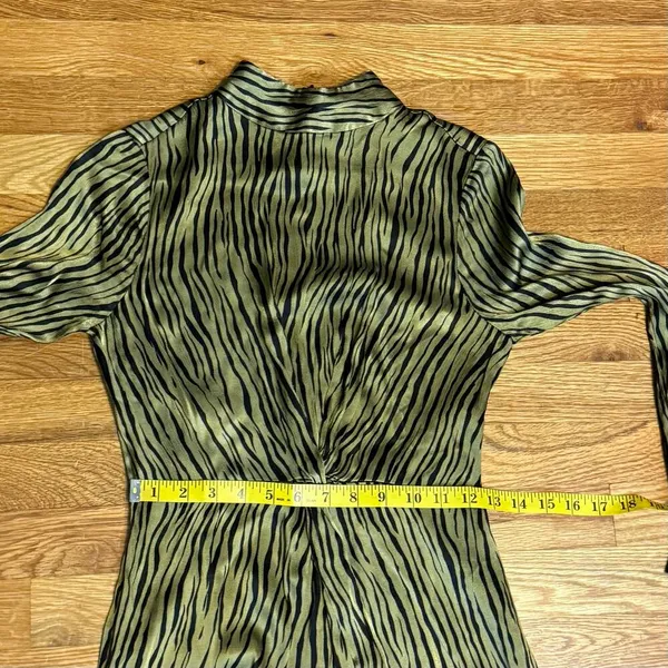 Petersyn Womens XS Zuma Maxi Dress Green Black Satin Print Mock Neck Long Sleeve - Image 6