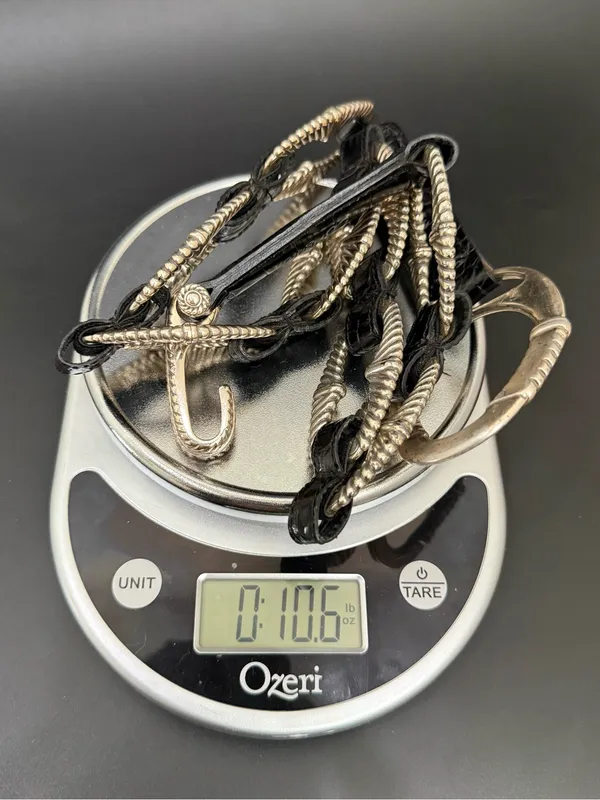 Vintage BRIGHTON B3094 Black Croc Leather Silver-plated Oval Links Belt Size 32 - Image 13