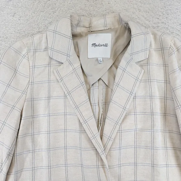 Madewell Dorset Blazer Linen Blend Windowpane Plaid Beige‎ AI160 Womens Small - Image 7