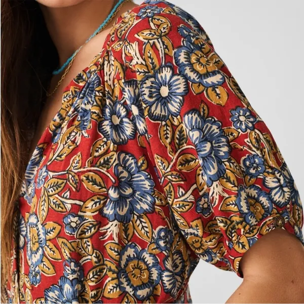 Faherty Women's Carmel Linen Dress in Red Desert Bloom Floral NWT Size XL - Image 2