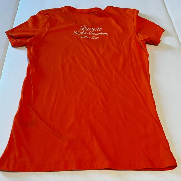 Harley Davidson Barnett El Paso Texas Women SZ Medium Orange‎ Short Sleeve Shirt - Image 9