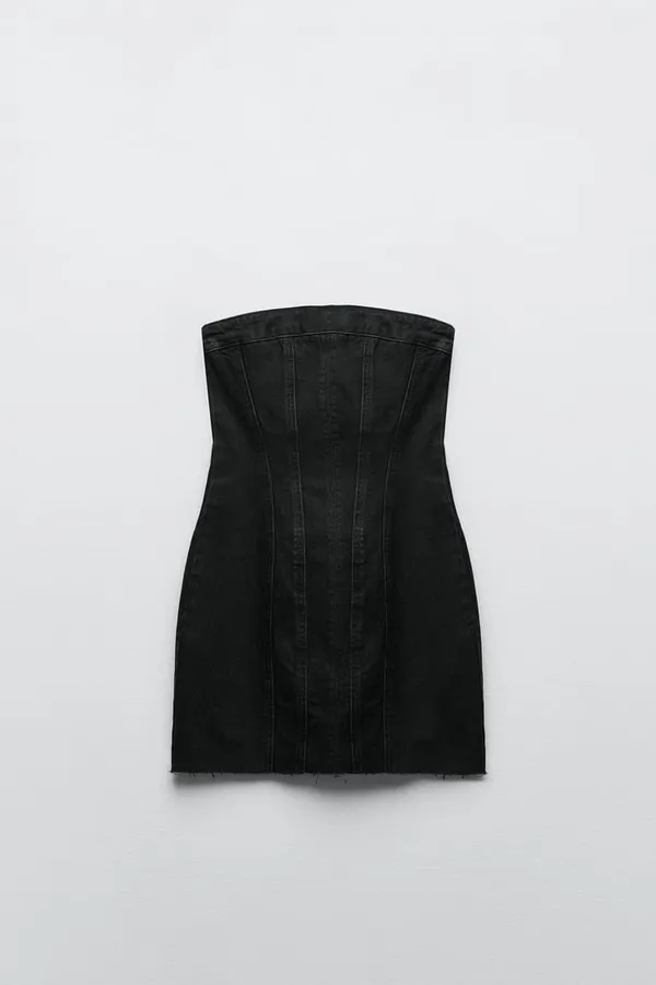 Dress Mini Denim Bandeau Jeans Black Tailored - Image 4