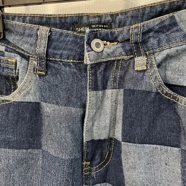 SheIn 90s Y2K Inspired Checker Patchwork Wide Leg Denim Jeans Women’s Size 27 - Image 3