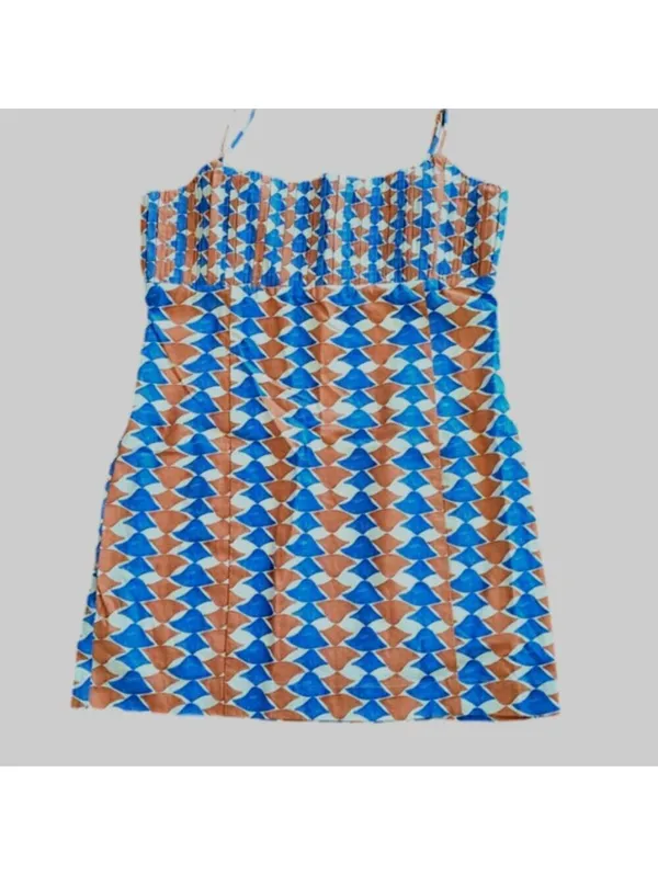 Anthropologie Ophelia Sleeveless Linen Mini Dress Size 12 Blue Orange Homecoming - Image 7