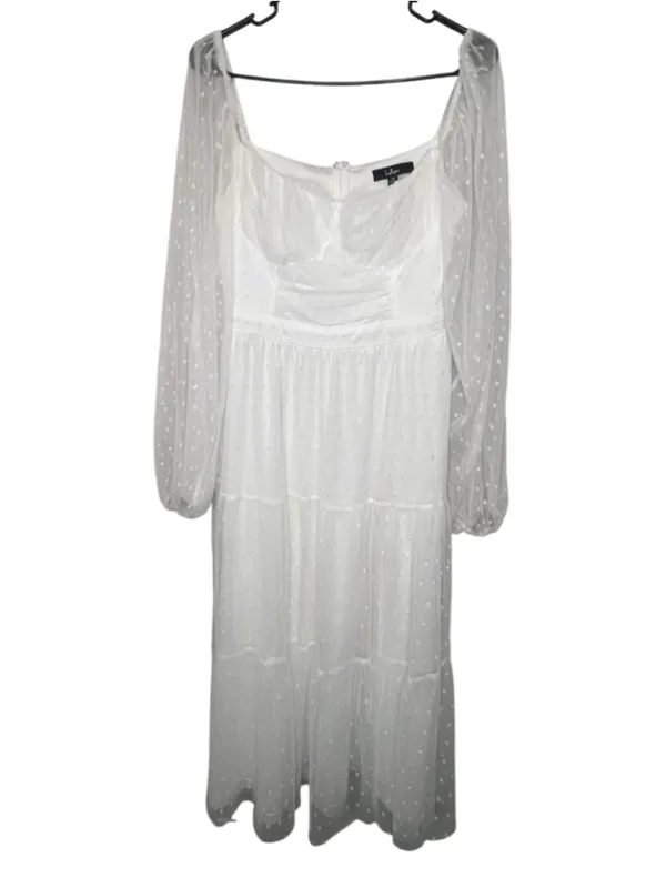 Lulus White Swiss Dot Sheer Long Sleeve Cottagecore Prairie Midi Dress - Image 7