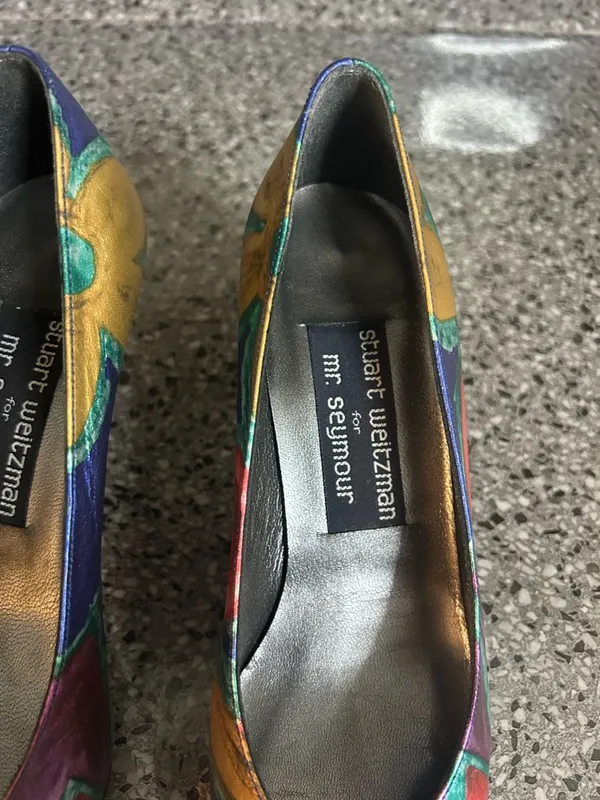 Vintage Stuart Weitzman Multicolor Metallic Swirl Pointed-Toe Pumps - Image 5