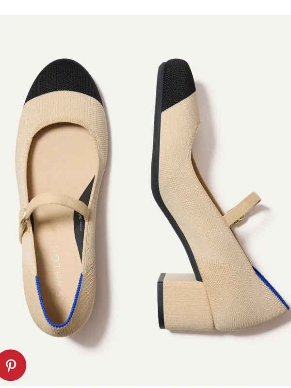 New Rothy’s Rothy The Mary Jane Heel Heels Cream Black Captoe Cap Toe 9 - Image 2