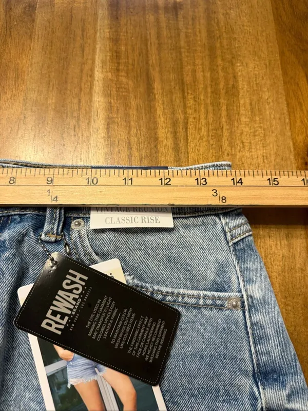 REWASH Vintage Reunion Classic Rise Blue Denim Jean Shorts Distressed Size 5/27 - Image 5