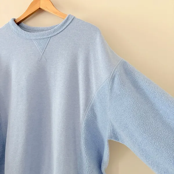Aerie Sweatshirt Crewneck Medium Blue Fleece Knit Texture Oversized Cozy - Image 10