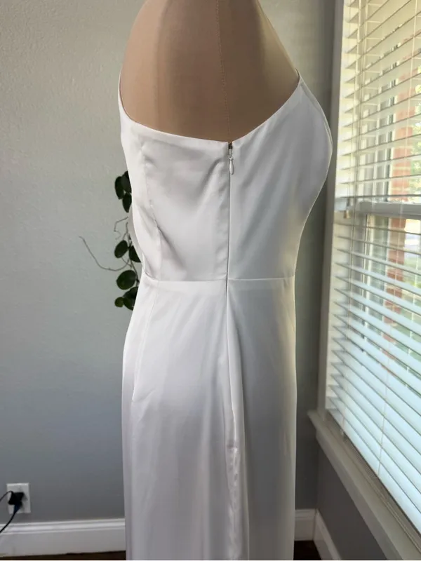 NWT Birdy Grey Christine One Sleeve Matte Satin White Gown Size Small - Image 7