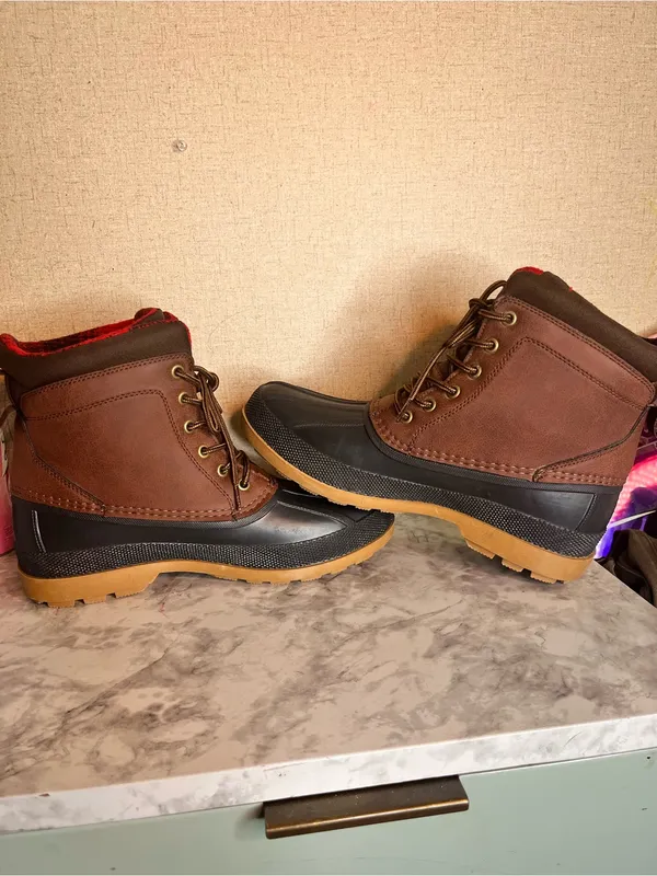 totes Black and Red Plaid Boot Lining Brown Size 9 - Image 9
