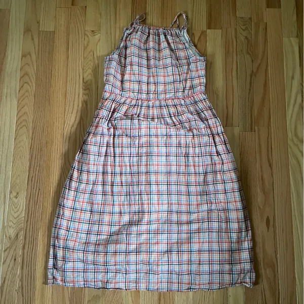 Loft Midi Dress Womens 4 Orange Blue Plaid Western Cowgirl Farm Cotton - Image 7