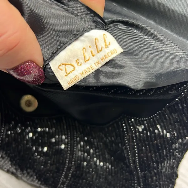 Vintage De Lill 1950’s Black Beaded Sequined Clutch Bag Purse - Image 7