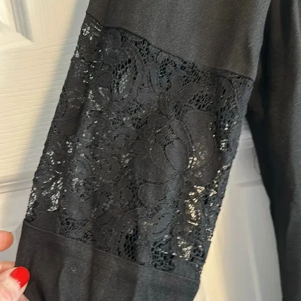 Joie Black Long Sleeve with Lace Blouse - Image 4