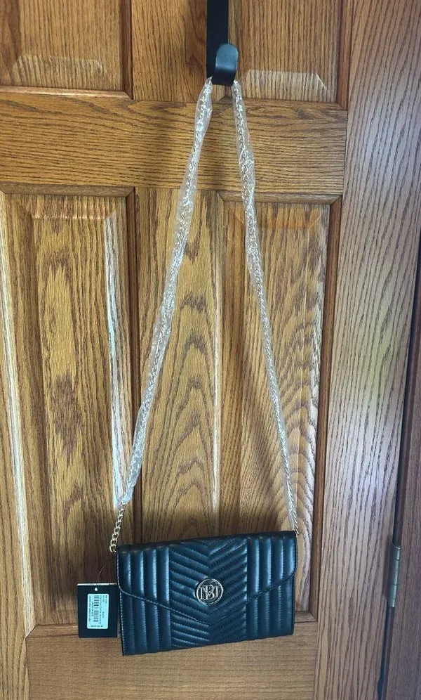 Badgley Mischka Black Quilted Purse Vegan Leather Gold Chain Cross Body Bag NWT - Image 11