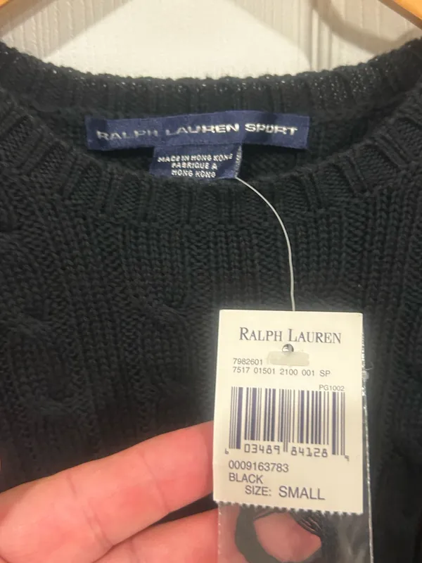 NWT Ralph Lauren Sport Ladies Crewneck Cable-knit Black Sweater size-S - Image 3