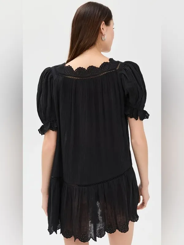 Sea New York Women’s Mae Short Sleeve Coverup Tie Front Black Cotton Mini Dress - Image 5