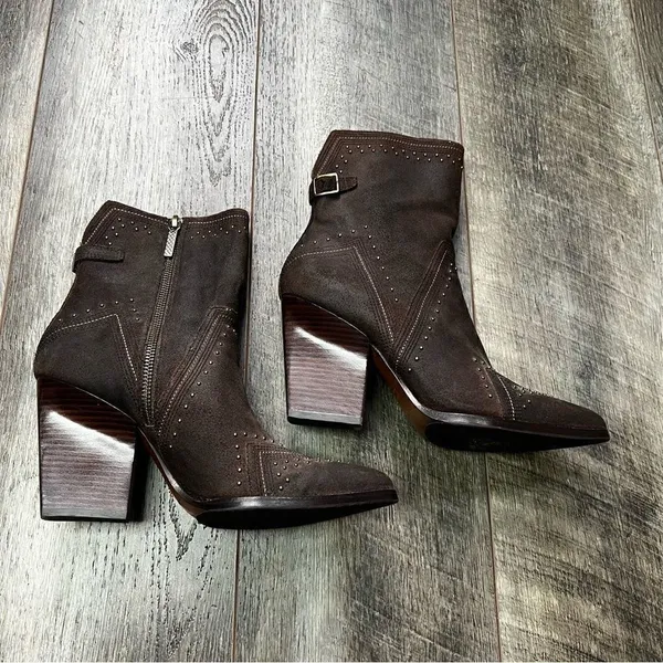 DONALD J. PLINER Vegas Brown Leather Studded Heeled Boots Size 7 - Image 3