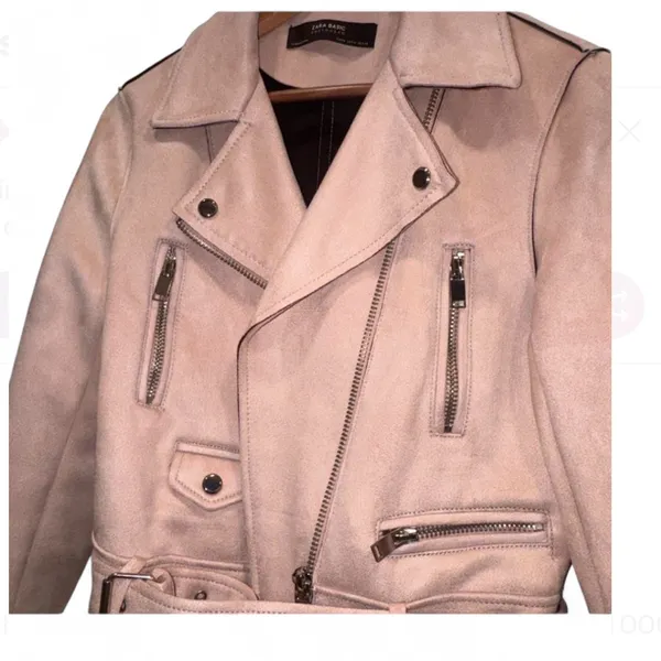 Zara Pink Moto Jacket Faux Suede Cropped Belted Size M Biker Zip Cuffs Y2K chic - Image 2