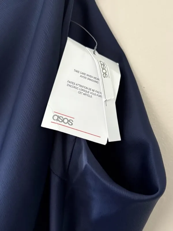 ASOS Navy One Shoulder Satin Midi Dress Side Slit Drape Back Elegant Evening 4 - Image 6
