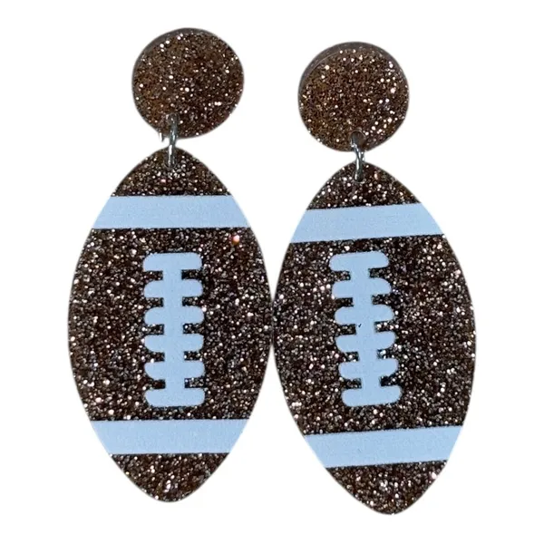Football Earrings Women‎ OS Brown Glitter Game Day Tailgate Sporty Drop Team - Image 2
