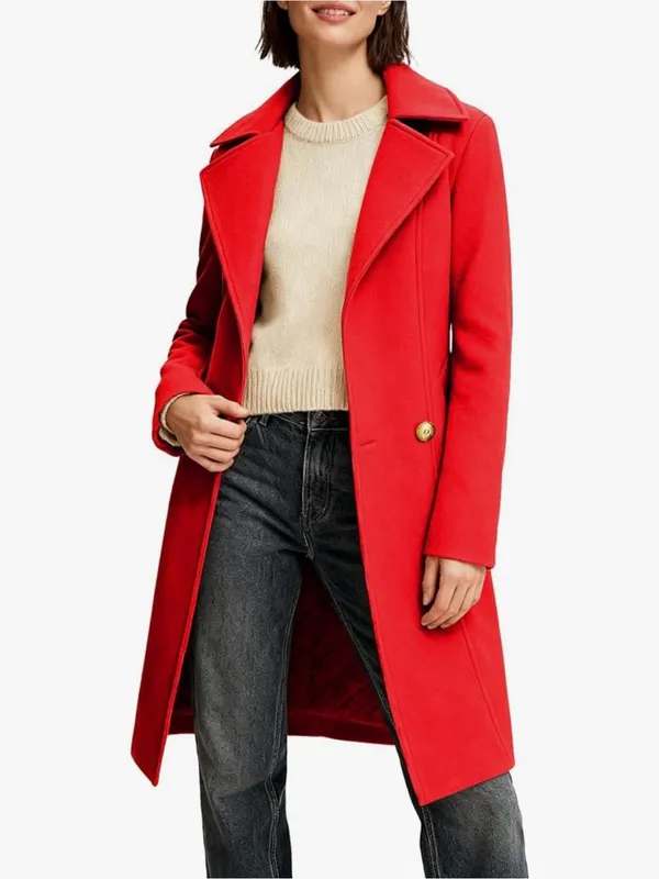 Women's Red Pea Coat Long Sleeve Regular Fit Overcoat Winter Outerwear AW5 - Image 2