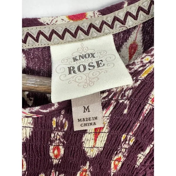 Knox Rose M Purple Boho Ikat‎ Print Crinkle Shift Dress Dark Romantic Grunge - Image 2