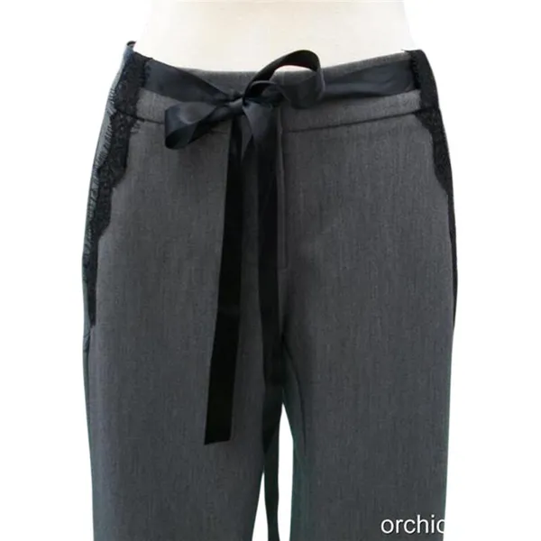 Cache Black Lace Satin Self Belt Gray Bi Stretch Crop Pant New $118 NWT Size 6 - Image 6