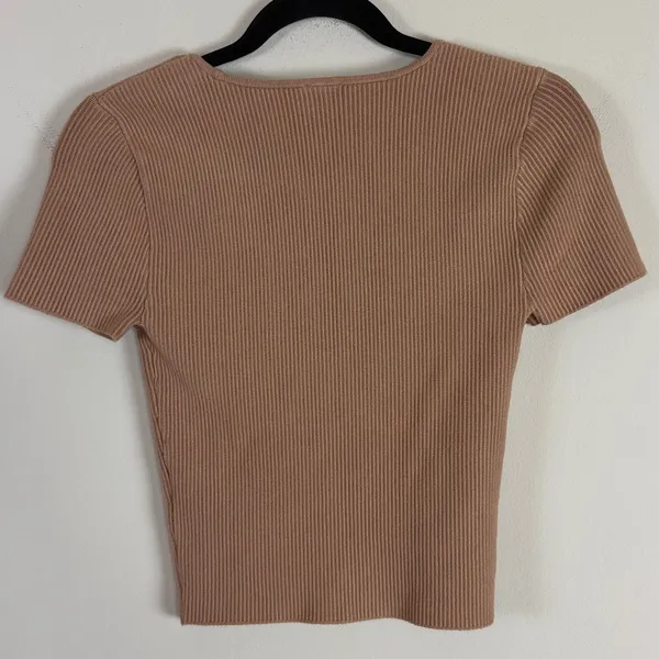 NWT Abercrombie & Fitch Ottoman Square Neck Ribbed Swearer Tee in Tan Size Small - Image 6
