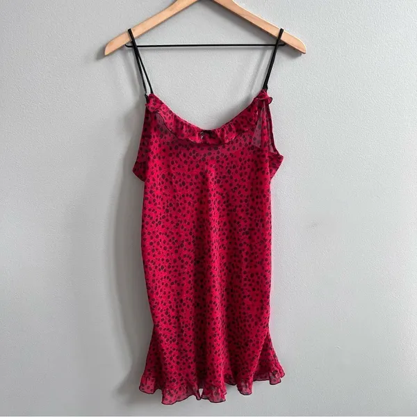 Natori Robe & Nightgown Set Red and Black Leopard Spots Ruffle Size Medium Large - Image 5