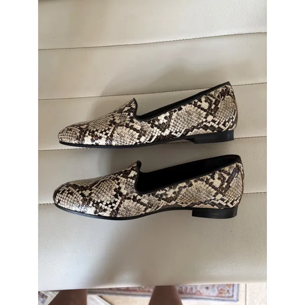 Vionic Willa Snakeskin Loafers Women 5 Smoking Slipper Almond Toe Tan Black Flat - Image 7