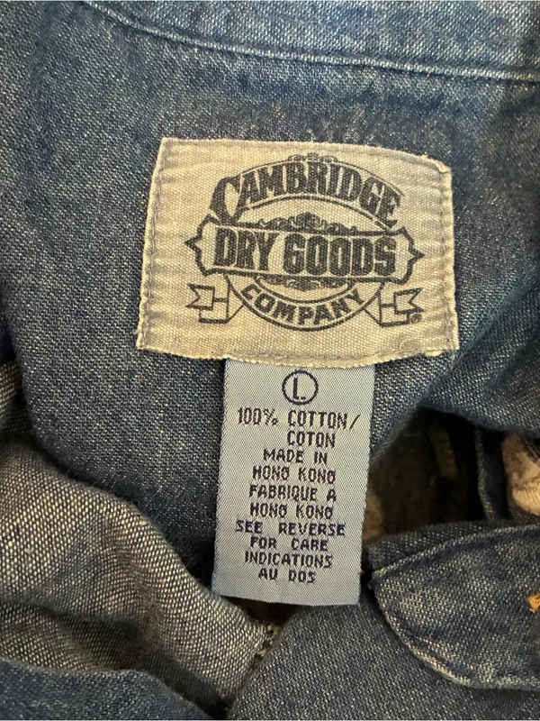Vintage 90s Cambridge Dry Goods Embroidered Christmas Denim Button Up Shirt L - Image 5
