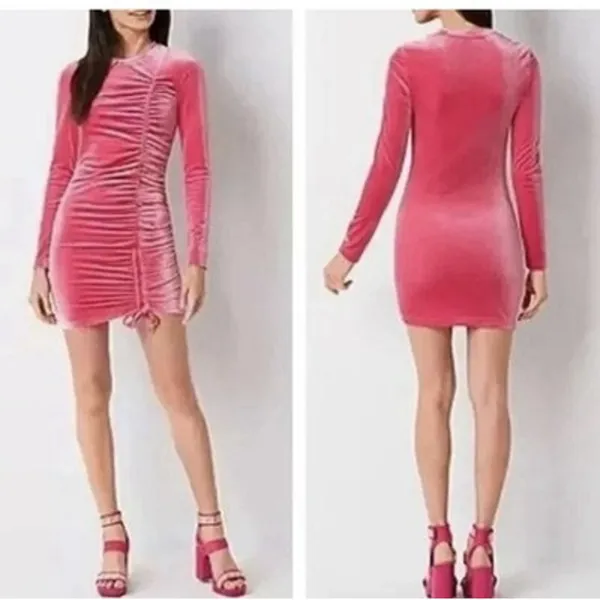Juicy Couture Barbie Pink Velvet Bodycon Dress Women's XXL Long Sleeve Y2K - Image 3