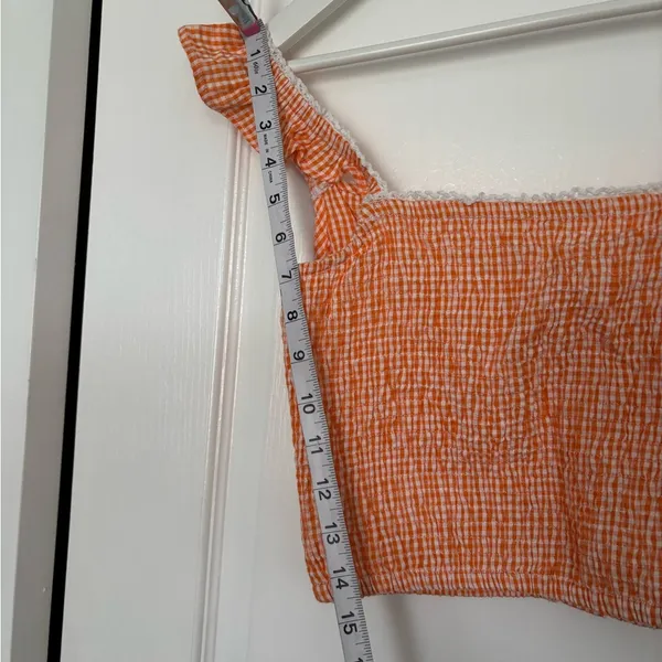 Orange Gingham Ruffle Strap Top - Image 7