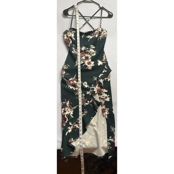 Windsor Green Floral Cowl Neck Ruffle Slit Midi Dress NWT Medium - Image 11