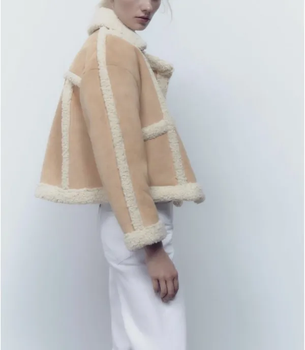 ZARA Women's Faux Shearling Double Faced Jacket (Light-camel)  - Image 6