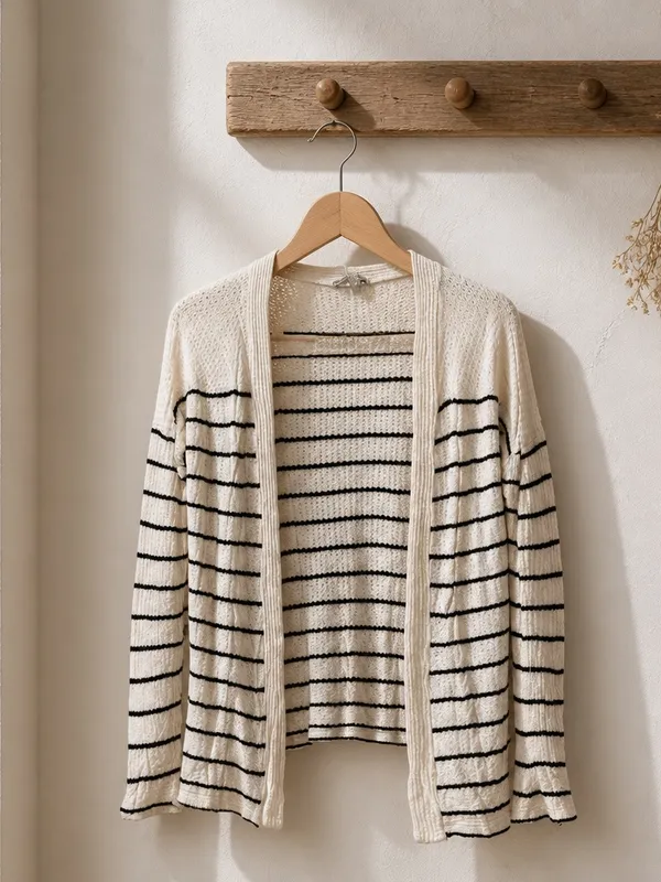 Charlotte Russe Cream Striped Open-Front Cardigan - Image 2
