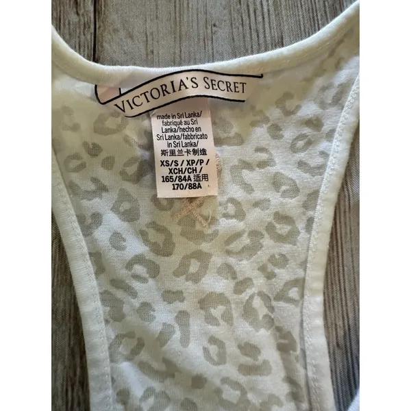Vintage Victorias Secret Tank Top Sz XS long White Burnout Leopard Workout-Sleep - Image 2