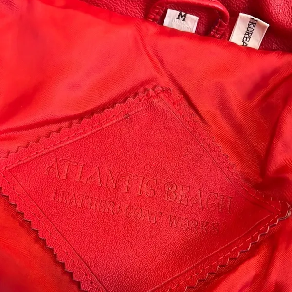 Oversized Vintage Leather Jacket Red Size M - Image 7