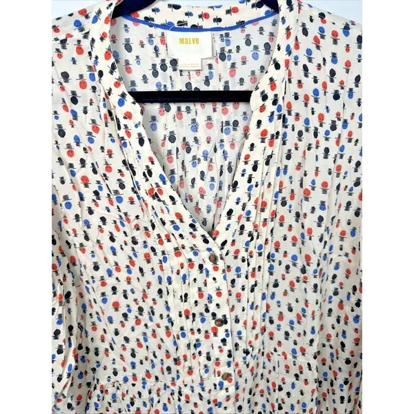 Maeve Anthropologie 12 Womens Top Lightweight Long Sleeve Button V-Neck Tab‎ - Image 9