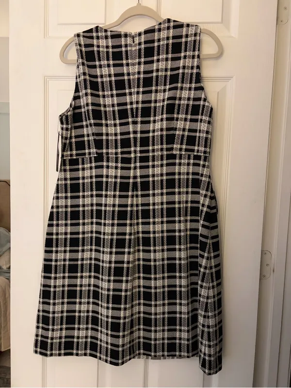 Andrew Marc Black and White Plaid Sleeveless A-Line Dress - Image 5