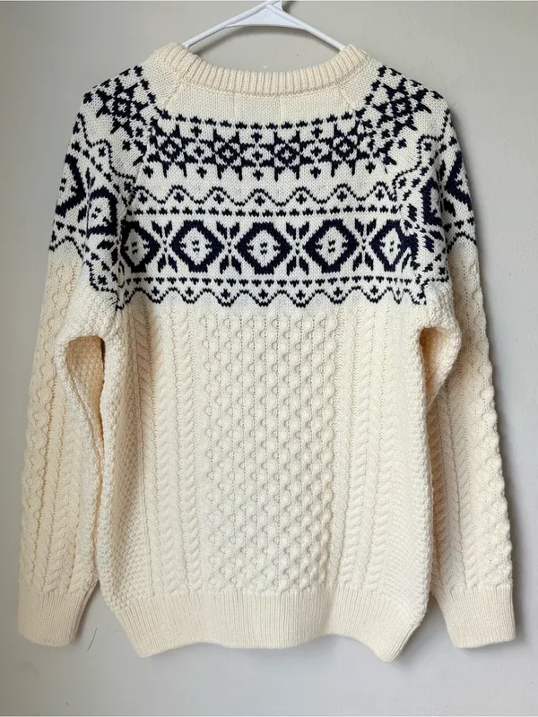 Original Aran Co Women Fair Isle Crew Neck Aran Sweater M cream 100% Merino woo - Image 2