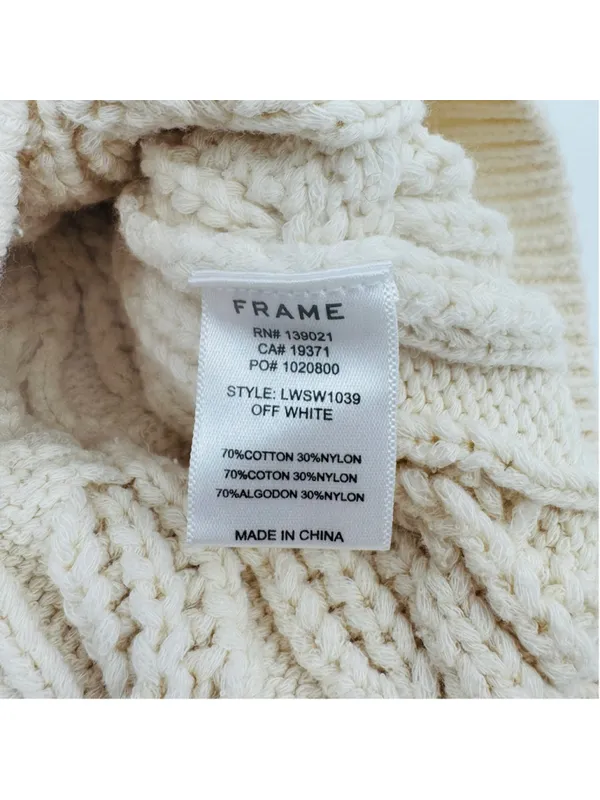 Frame Sofia Cable Knit Ruffle Sweater Beige XS - Image 6