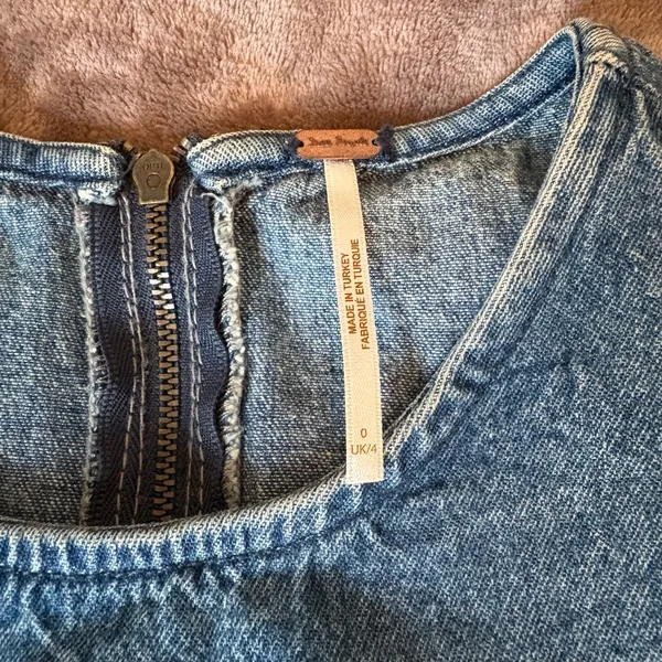 Free People Dress Womens 0 Blue Mini Denim Self Control Jean Puff Sleeve A Line - Image 5