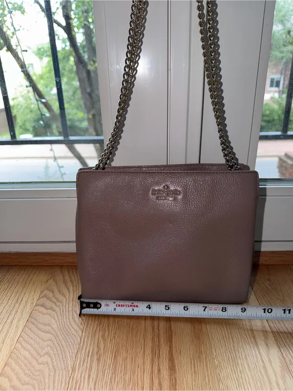Kate Spade New York Taupe Mauve Pebbled Cow Leather Gold Chain Shoulder Bag - Image 6