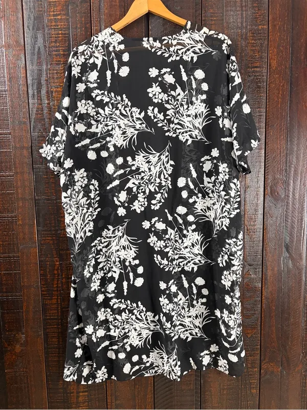 Calvin Klein Black White Floral Chiffon Cover-up Cardigan NWT 4 - Image 4