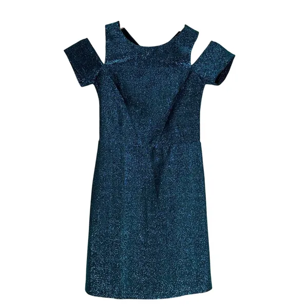 NWT Topshop Dress Womens 2 Blue Glitter Sparkly Shimmer Cold Shoulder Party Y2K - Image 2