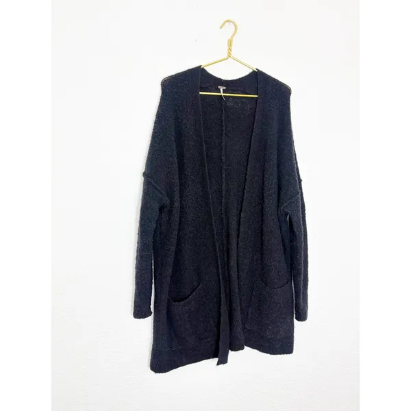 Free People Phantom Long Cardigan Black Front Open Wool Blend Large Oversized - Image 4